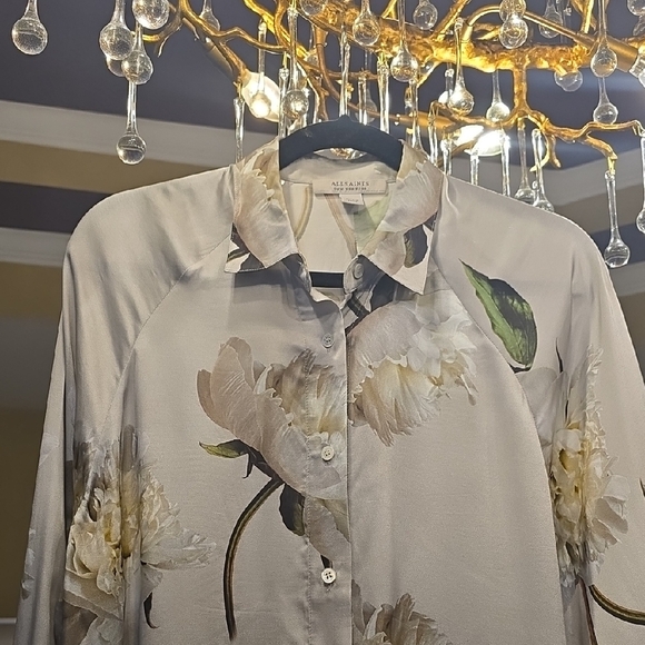 All Saints Gray Button Down Blouse with Notched Collar - Picture 3 of 16